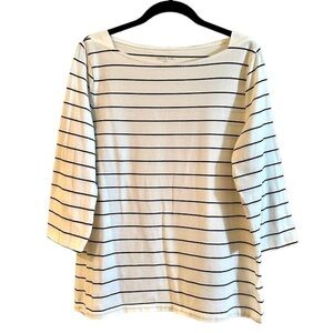 MERONA, WOMENS, BOAT NECK,3/4 SLEEVE TOP. WHITE WITH A THIN LINE STRIPE.SIZE XXL